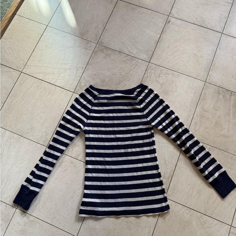 Old Navy Blue White Striped Cotton Top Size M Long Sleeve Casual Shirt - Picture 2 of 5